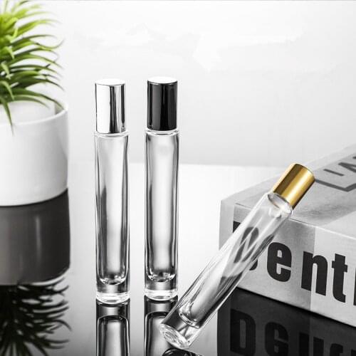 10pcs/lot 10ml Clear Glass Perfume Bottle High Quality Refillable Perfume Spray Atomizer Bottle With Black Golden Silver Lid