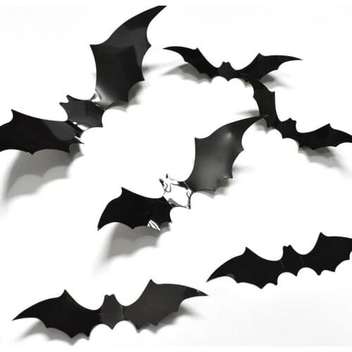 12pcs Halloween 3D Black Bat Wall Stickers Halloween Party DIY Decorative Wall Decal Halloween Horror Bats Removable Stickers