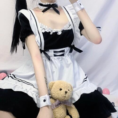 2021 Black Cute Lolita Maid Costumes French Maid Dress Girls Woman Amine Cosplay Costume Waitress Maid Party Stage Costumes