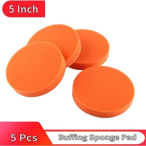 5Pcs 5 inch 125MM Buffing Sponge Pad Orange Sponge Rubbing Ruber Scouring Pad All Purpose for Car Bathroom Kitchen