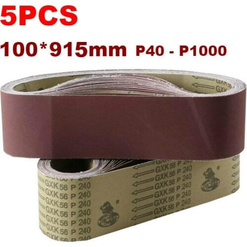 5Pcs Sanding Belts 915*100mm 40-1000 Grit Assortment Metal Grinding Aluminium Bands Polisher Oxide Sander