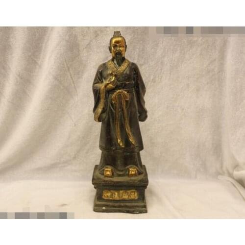 Free shipping S03014 12"China Folk Purple Bronze Gild carving famous deity doctor Bian Que Statue