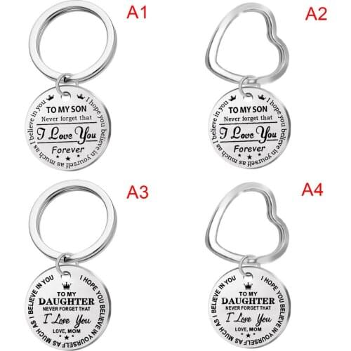 4Styles Stainless Steel Keychain Jewelry Gift Engraved To My Son Daughter Forever Love Mom Keyring Keyring Charm Love Pendant