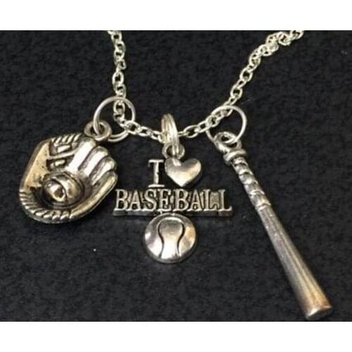 I Love Baseball Glove & Bat Necklace Charms Choker Statement Collares Necklace Pendant For Women Men Punk Goth Jewelry Gifts