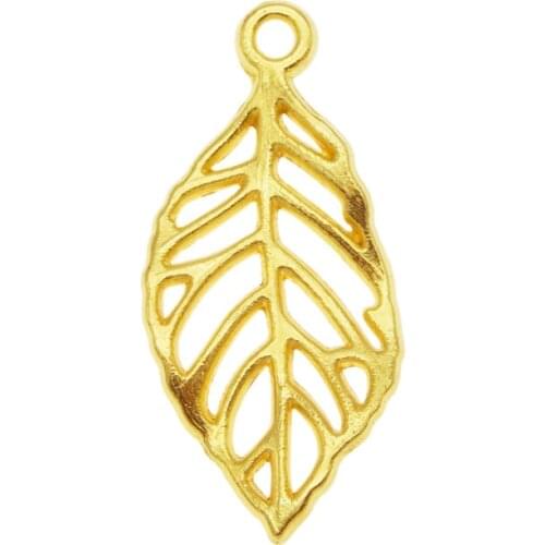 Julie Wang 20PCS Small Hollow Leaf Charms Gold Color Leaves Pendant Bracelet Alloy Jewelry Making Accessory 13*29mm
