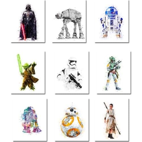 Star Wars Movie Darth Vader Yoda Watercolor Poster Canvas Painting Wall Artist Home Decoration Picture Living Room Cuadros