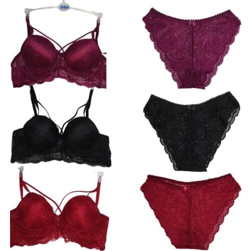 Padded Bra Panty Set Sexy Women Underwear Sets With Lace And Guipure Detailed Mid-String