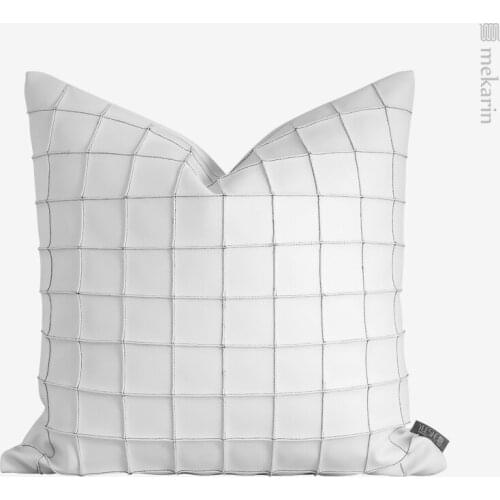 Original design leather industrial style model room pillow, black and white geometric square pillow, living room square pillow