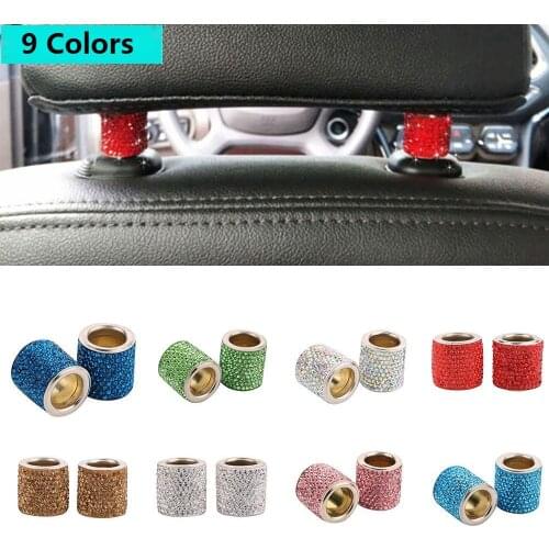 2Pcs/Lot Fashion Car Headrest Collars Car Accessories Interior Decoration Chrome Rhinestone Bling Rings Vehicle Seat Accessories