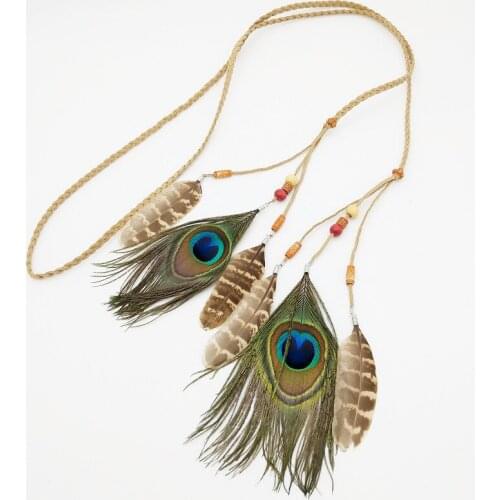 The Indian Feather Headband Headdress Hair Rope Headwear Tribal Hippie Handmade Hair Accessories for Women 48