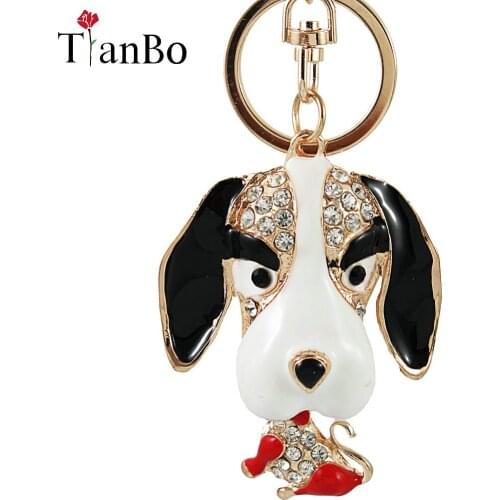 2018 New Charm Lovely Dog Key Chain Crystal Animal Key Pendant Couple Jewelry Bag Car Charm Keychains Wedding Accessories