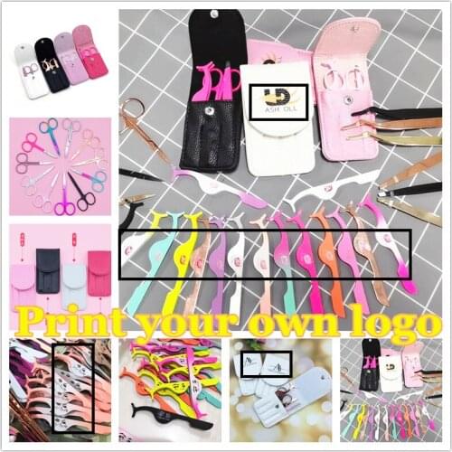 New Eyelashes Clip Curl Kit Beauty Four colors leather case Makeup Set Fake Eyelash Curler Curling Tweezers ScissorsApplicator