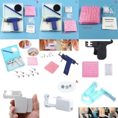 Disposable Sterile Ear Piercing Tool Kit With 72/98pcs Ear Studs Jewelry Ear Nose Body Navel Piercing Gun With Ears Studs Tools