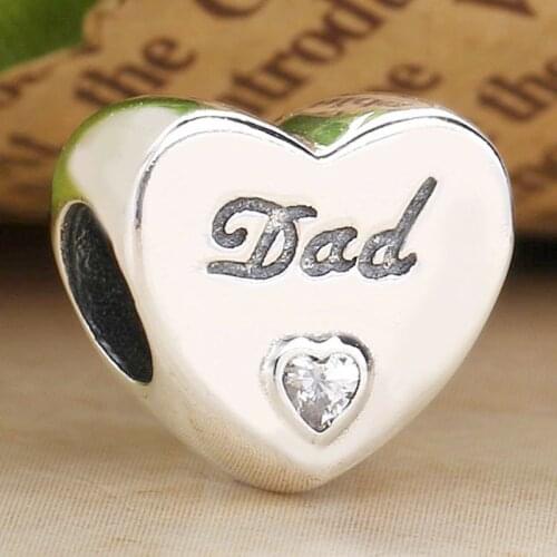 Original Dad Love Heart With Crystal Beads Fit 925 Sterling Silver Bead Charm Women Bracelet Bangle Diy Jewelry