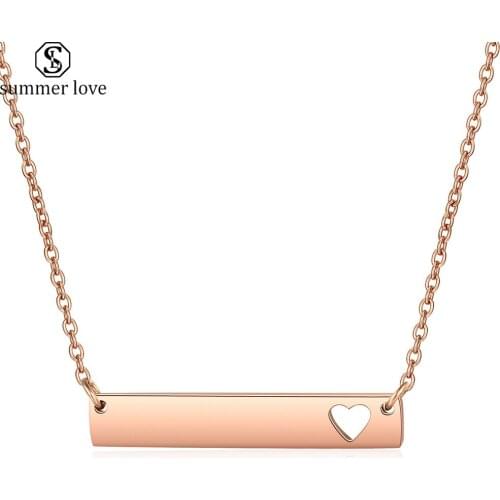 High Quality Stainless Steel Chain Necklace Hollow Heart Rectangle Bar Pendant Necklace for Women Girls Statement Jewelry
