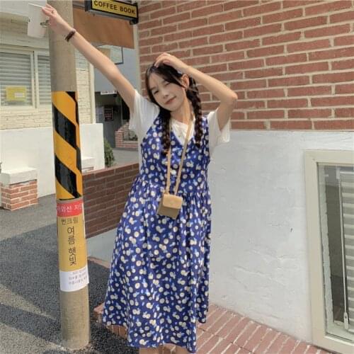 Dresses for Women Printed Suspender Skirt Women New High Waist Slim Casual A-line Mid-length Skirt
