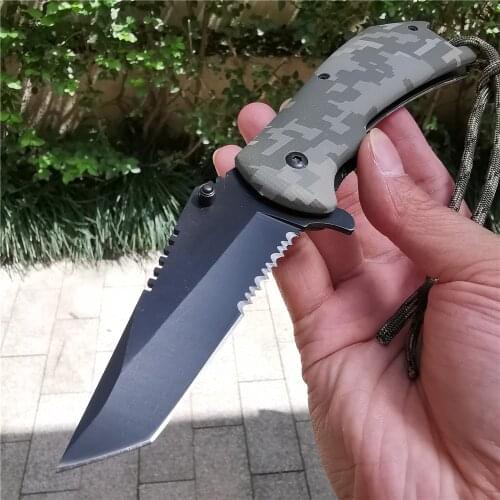 Camping hunting outdoor knife, foldable survival knife, jungle pocket knife, stainless steel blade, sharp and durable