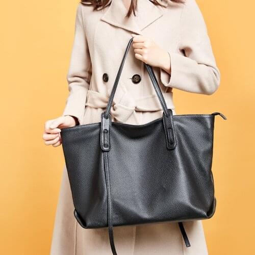 Luxury Real Cow Leather Tote Bags Brand Designer Cowhide Handbags Women Shoulder Bags Fashion Female Large Capacity Business Bag