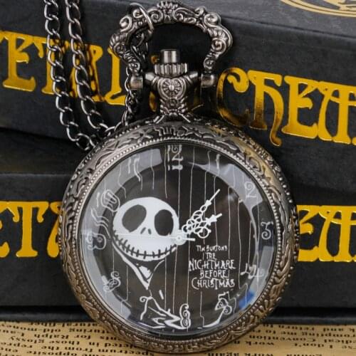 Christmas Pocket Watch Jack Skellington Tim Burton Movie Kid Pendant Necklace Clock Women Men Xmas Gifts