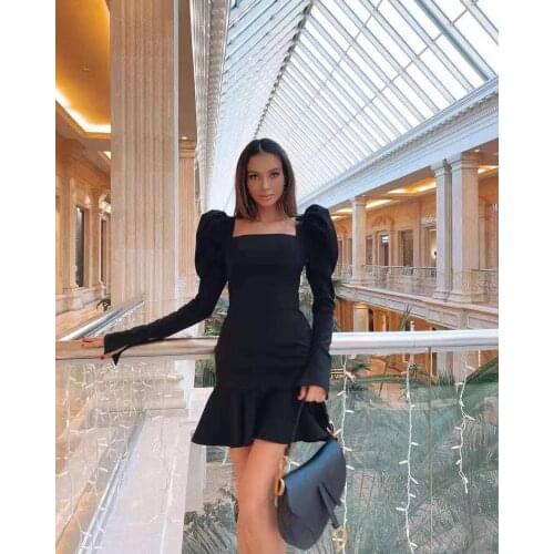 Sexy Women Long Sleeve Black Mini Bodycon Bandage Dress