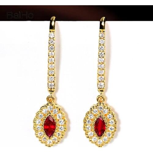 BAIHE Solid 14K Yellow Gold 0.20ct Marquise Natural Rubis серьги 0.20ct Natural Diamonds Marquise Stud Earrings for Women