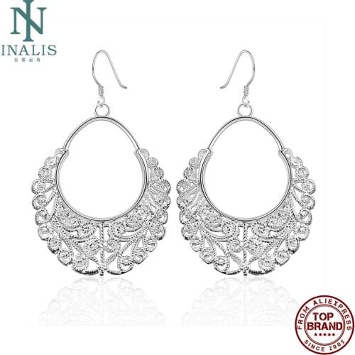INALIS Hollow Weaving Flower Drop Earrings For Women Simple White Anniversary Female Copper Earring Fashion Jewelry Hot Sale