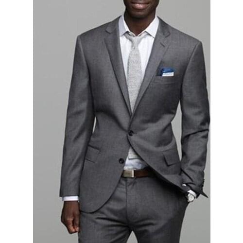 Gray Formal Men Suits Slim Fit African Fashion Groom Tuxedo for Wedding 2 Piece Set Jacket with Pants Dinner Party Costume 2021