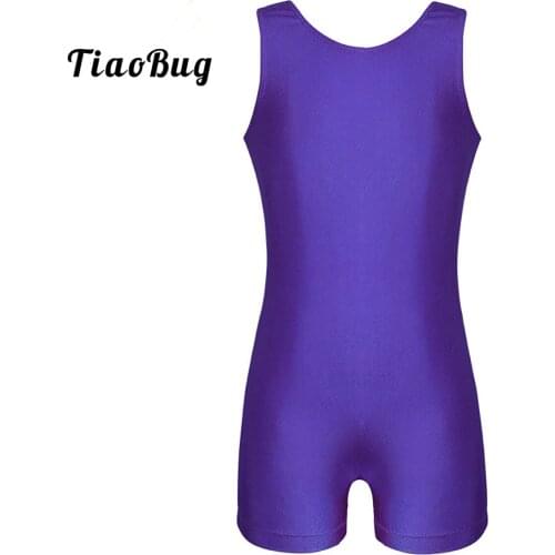 TiaoBug Kids Girls Solid Color Dance Sports Bodysuit Jumpsuit Sleeveless Ballet Gymnastics Leotard Children Stage Dance Costume