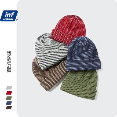 INFLATION DESIGN Double Color Thread Wool Knitted Beanie Hat Unisex Fashion Winter Warm Knitted Skullcap Couple 279CI2020