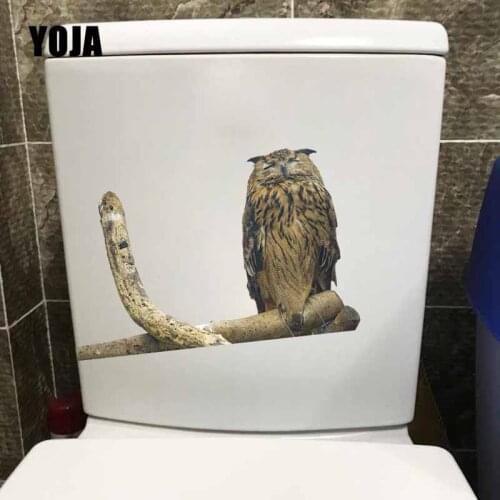 YOJA 23.6X15.5CM Owls Sleeping On Branches Creative Toilet Decal Home Room Wall Sticker Decor T5-0569