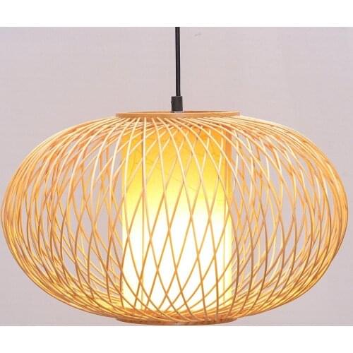South Asian Bamboo Pumpkin Dining Room Pendant Lamp Japanese Restaurant Pendant Lights Country Rustic Hanging Lamps