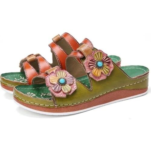 European beauty shoes sandals 2020 summer new thick-soled flat-bottom ethnic style slippers large size female sandals fashion