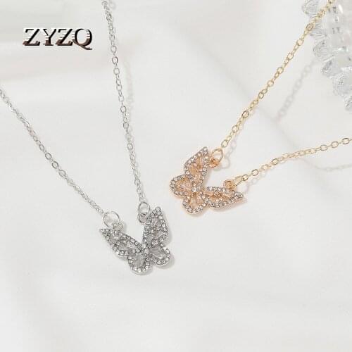 ZYZQ Small Fresh Butterfly Pendant White Cubic Zircon Necklace For Women Butterfly Necklace Bowknot Jewelry Gift