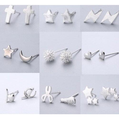 100% 925 Solid Real Sterling Silver Piercing Heart Crown Love Bee Stud Earrings For Women Girls Brincos pendientes Brincos eh979