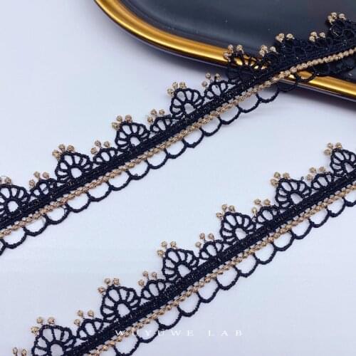 2yards Black White Gold Thread Flowers Embroidery Lace Ribbon Trims Fabric Decoration Clothing Handmade Skirt Accessories 2.6cm
