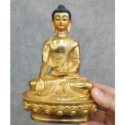 8.2" Buddhism old Handpainted bronze statues gilt Buddha Bodhisattva Sakyamuni