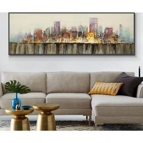 Abstract Colorful Building Oil Painting On Canvas 100% Hand Painted Landscape Wall Art Unframed For Bedroom Home Decoration