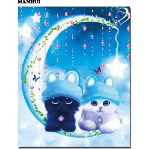 Diamond Mosaic Painting Cross Stitch Moon cat Square Full Decorative Diy Diamond Embroidery Home Decoration ABC391