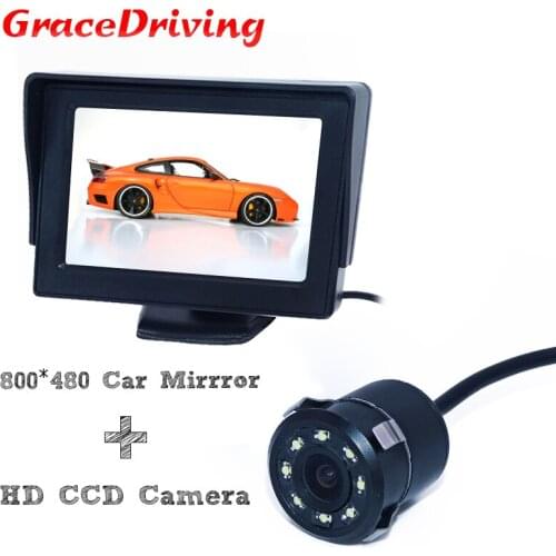 Auto Parking Reverse Camera Monitors, 4.3 inch Car Rear View Mirror Monitor With 8 LED Night Vision Rear View Camera