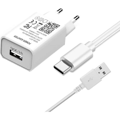 QC 3.0 Fast USB Charger For Samsung Galaxy A82 A22 A52 S21 FE OPPO A55 A54 A94 A93 5G EU Plug Phone Charger Type C USB C Cable