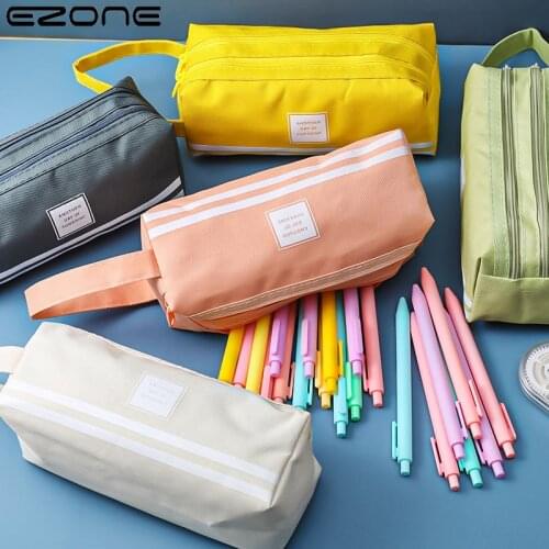 EZONE Pencil Case Simple Solid Color Canvas Pencil Bag Student Stationery for School Portable Large Capacity Storage Bag Gift