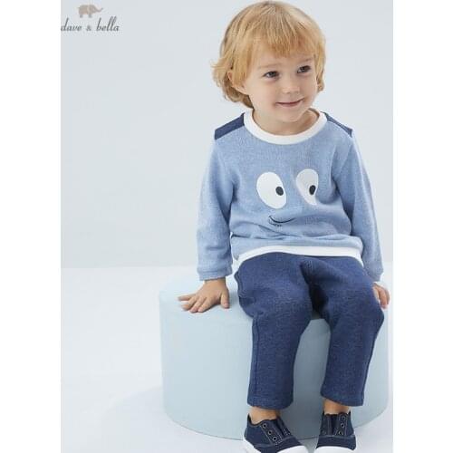 DB17687 dave bella spring baby boys casual cartoon print clothing sets kids fashion long sleeve sets children 2 pcs suit