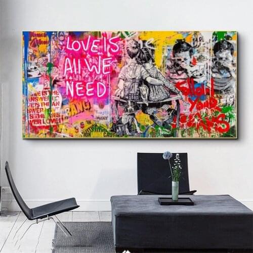Love Is All We Need Canvas Painting Banksy Posters and Prints Wall Graffiti Art Picture for Living Room Home Decoration Cuadros