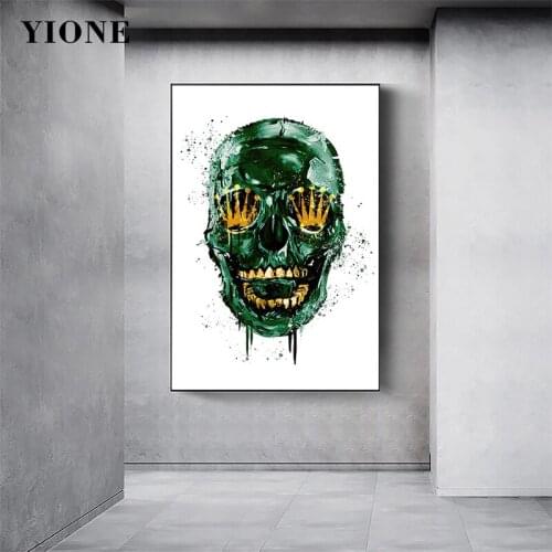 Green Skull Crown Eyes Canvas Painting Abstract Skeleton Queen King Wall Art Poster Prints Decoration Picture for Aisle Living
