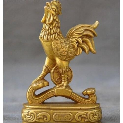 Chinese Brass Wealth Money Ruyi Zodiac Chicken Cock Rooster Animal Statue