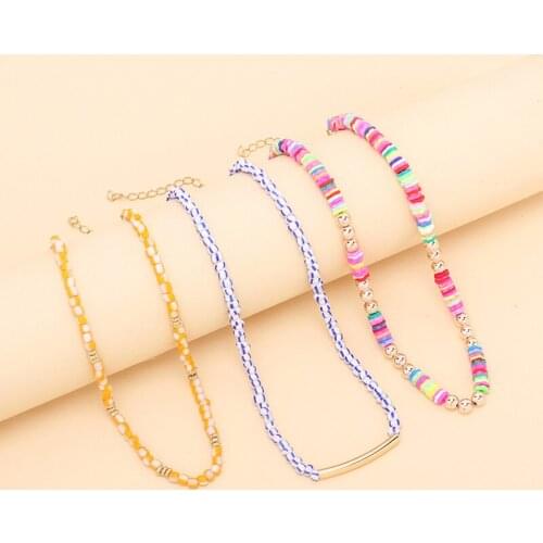 ORZTOON Fashion Bohemian Ethnic Colorful Seed Beads Choker Necklaces for Women Boho Chic Necklace Set Trendy Female Jewelry 2021