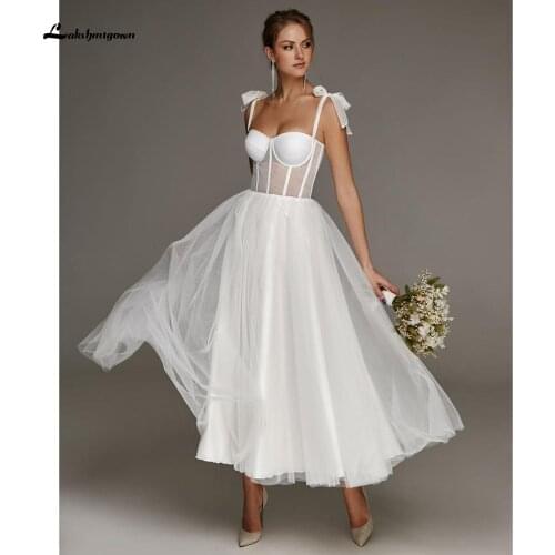 Ivory Short Wedding Dresses 2021 Black Champagne A-Line Tulle Wedding Party Dresses Tea length With strap abendkleider vestidos