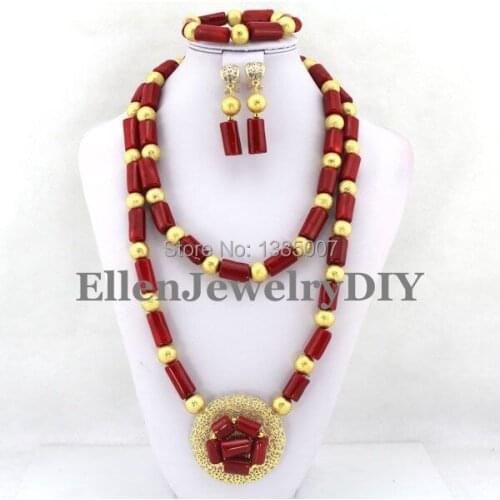 Red African Nigerian Wedding Beads Jewelry Set Coral Jewelry Set Coral Beads Necklace Set African Jewelry Set W7133