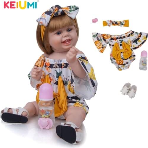 KEIUMI 22 Inch Pasted Wig Hair Yellow Bow Reborn Doll Well Packaged Accessories Free Baby Girl For Collection Toy