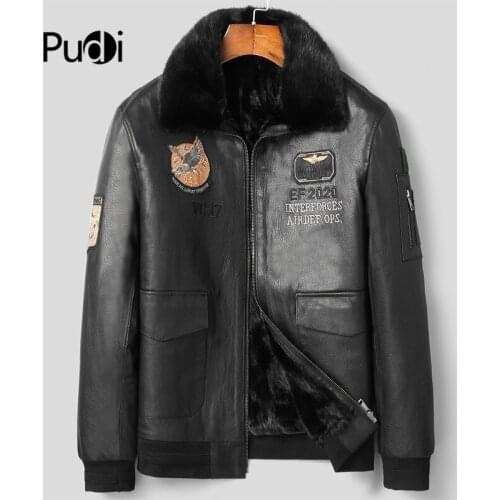 Pudi MT122 Brand New Fashion Men Real Mink Fur Coat Jacket Genuine Sheep Skin Leather Jackets Winter Warm Coats Outwear